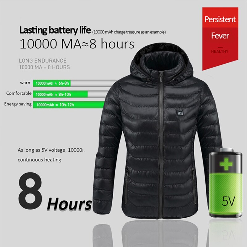 PARATAGO-Chaqueta cálida para mujer, ropa de invierno con calefacción USB, abrigos impermeables con cremallera, calor, para acampar, senderismo, esquí, P9205