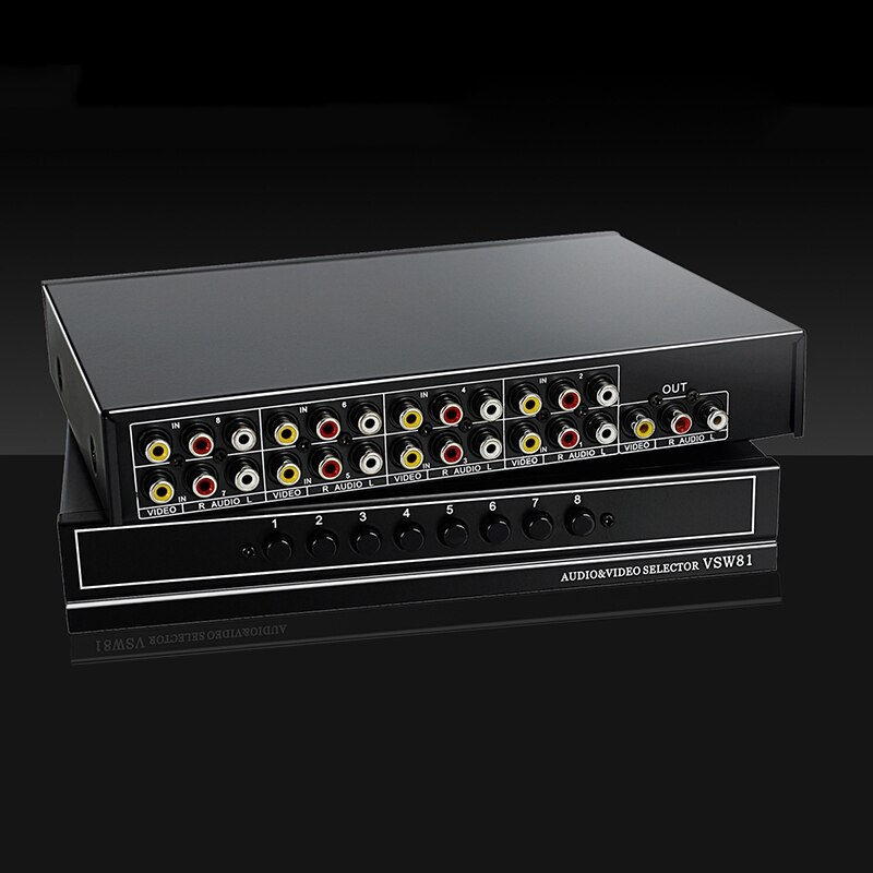 AV Switch Box 8 in 1 Out AV Audio Video Signal Composite RCA Switcher 8 to 1 Audio and Video Switcher