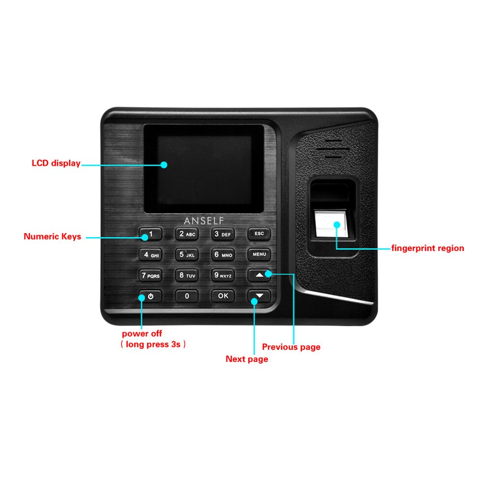 Realand LCD 2,8 "TFT USB Biometrische Fingerabdruck Teilnahme Maschine Zeit Recorder DC 5 v/1A Mitarbeiter Überprüfung- in Leser A-E260