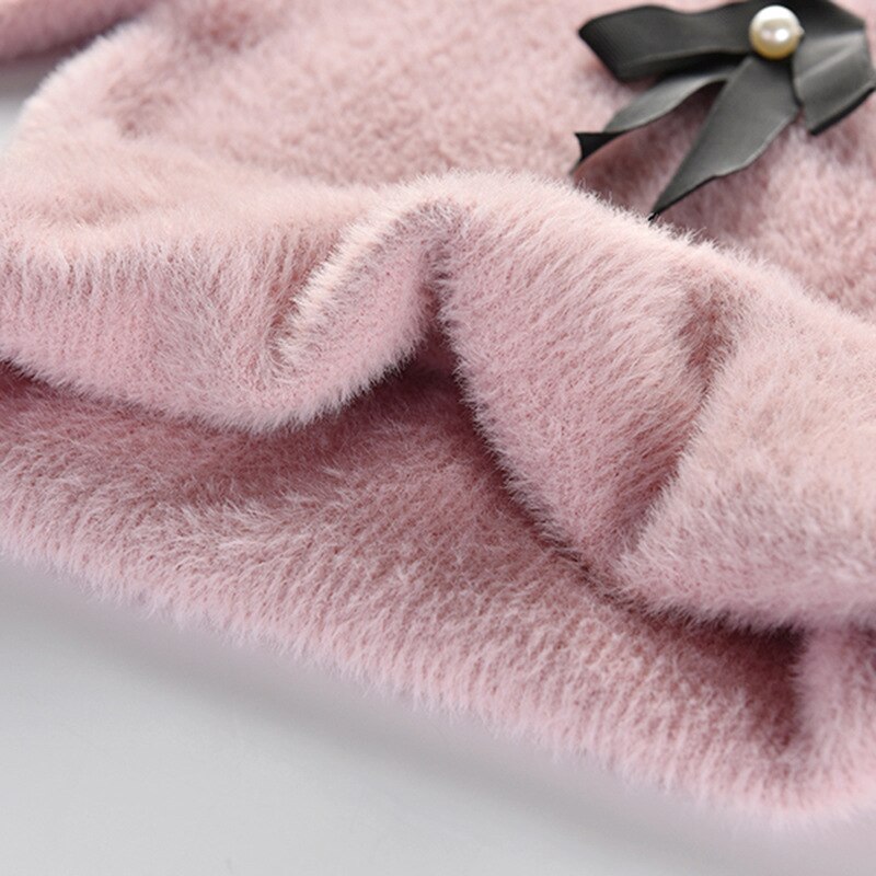 Tjejtröjor bra stickad tröja höst vinter baby varm tjock långärmad rosett tröja barnkläder