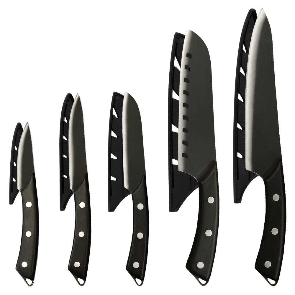XYj ensemble de couteaux en acier inoxydable, couteau de boucher à hacher, ciseaux aiguiseur barre transport couteau sac boîte housse: 5PCS SET-BLACK
