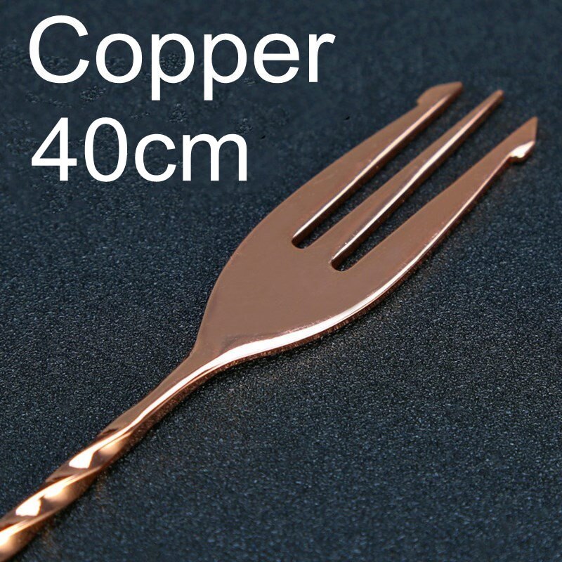 30/40cm cocktailbarskedar 304 barskedar i rostfritt stål med gaffel vriden blandningssked barverktyg: 400mm kopparpläterade
