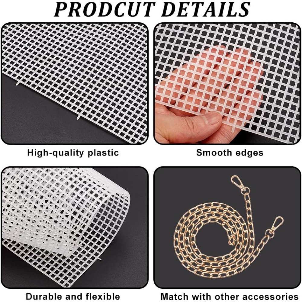 Kit de bolsas de ganchillo para tejer DIY, Kit de fabricación de bolsas tejidas a mano, hojas de lona de plástico de malla para bordado de punto de cruz