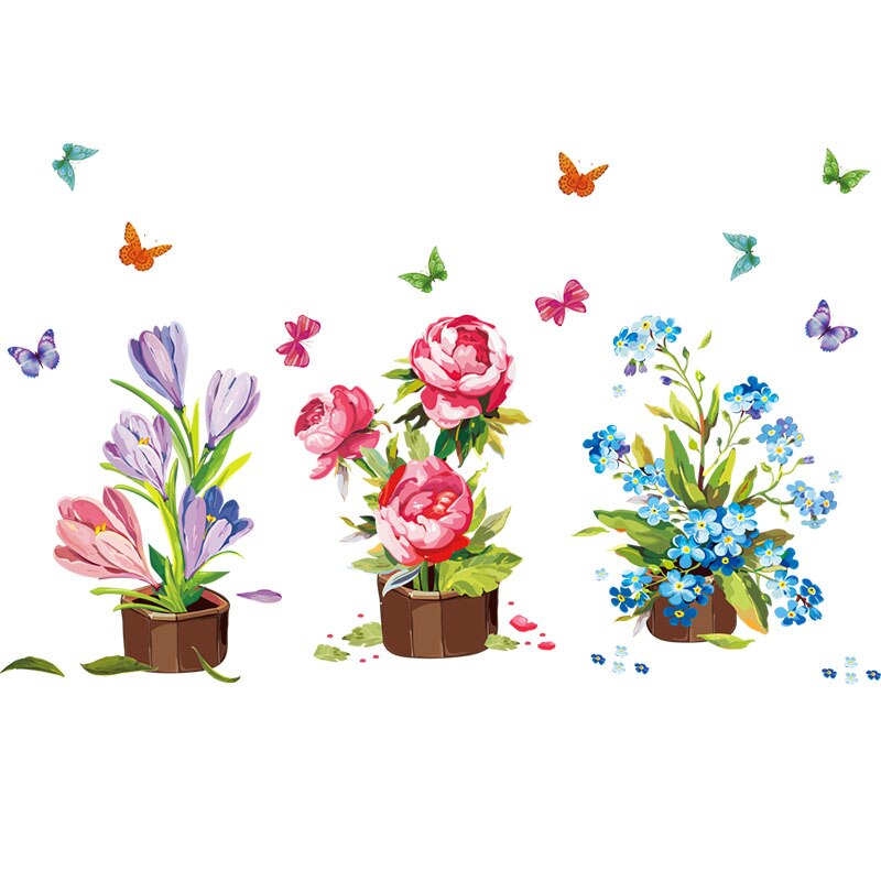 Diy wallstickers boligindretning potteblomster sommerfugl køkkenvindue glas trappe klistermærker vandtætte decals