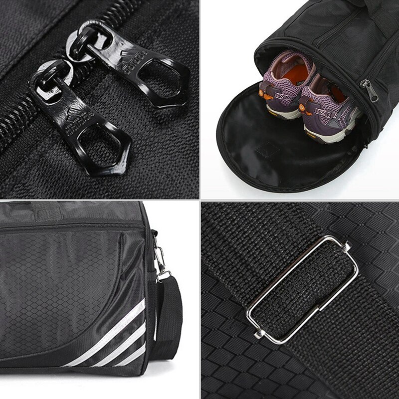 Utendørs sport trening treningsstudio bagger Fitness reise utendørs sport bag håndvesker skulder tørre våte sko til kvinner menn-svart+hvitt
