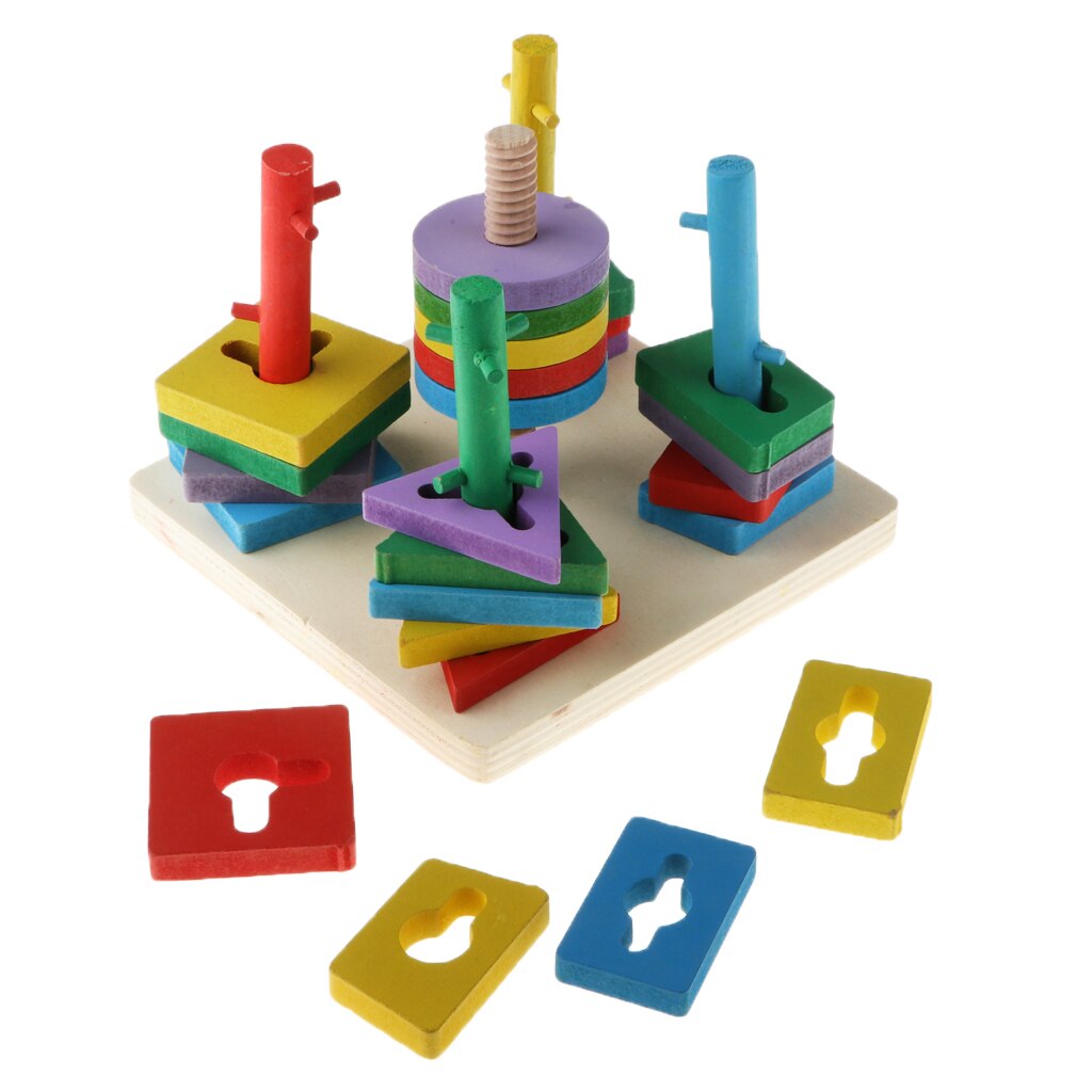 Kids Wooden Stacking Toys & Shape Sorting Board Geometric Shape Stacker Eco-Friendly & Non-Toxic Wooden Toy