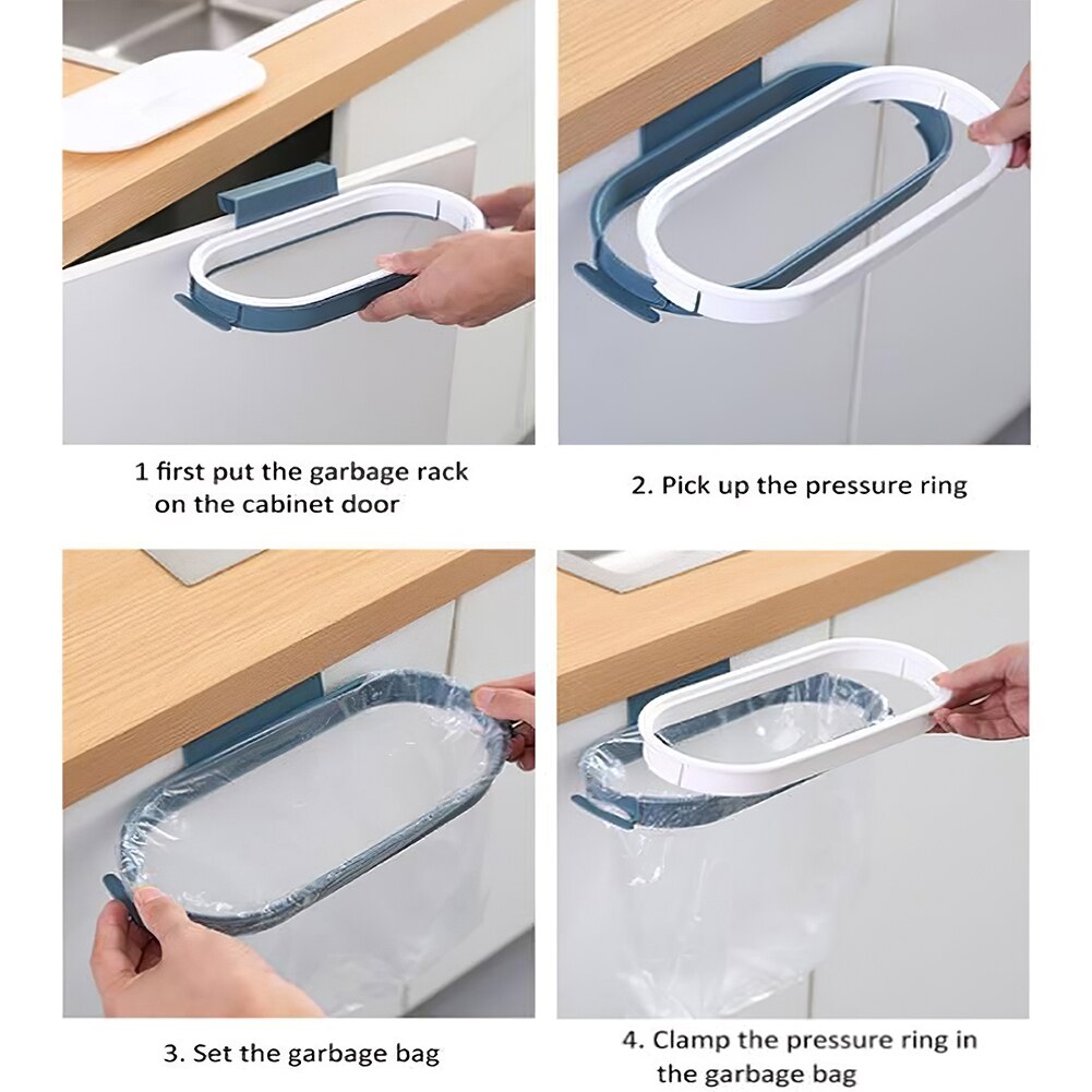 Practical Garbage Bag Bracket Waste Bin Hanger Organizer Hanger Dark Blue Trash Bag Hanging Holder For Kitchen Cupboard Door