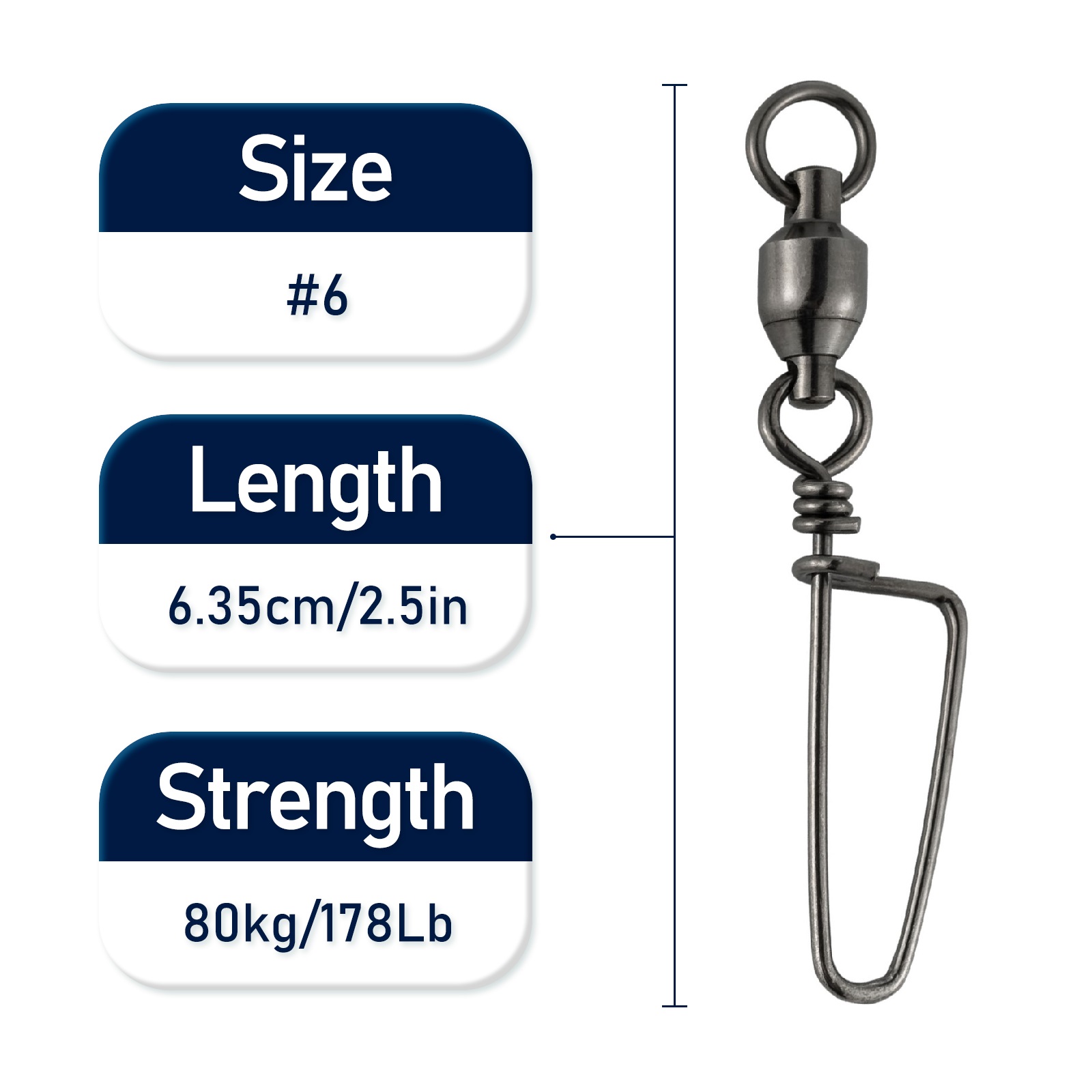 10/20pz Girelle da pesca affrettato serratura rotolamento sfera cuscinetto Acciaio inossidabile Acqua salata Gancio resistente Richiamo Connettore rotante: nero