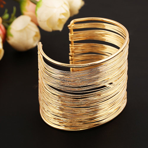 frauen Multilayer Metall Drähte Strings Open Armreif Breite Manschette Armband