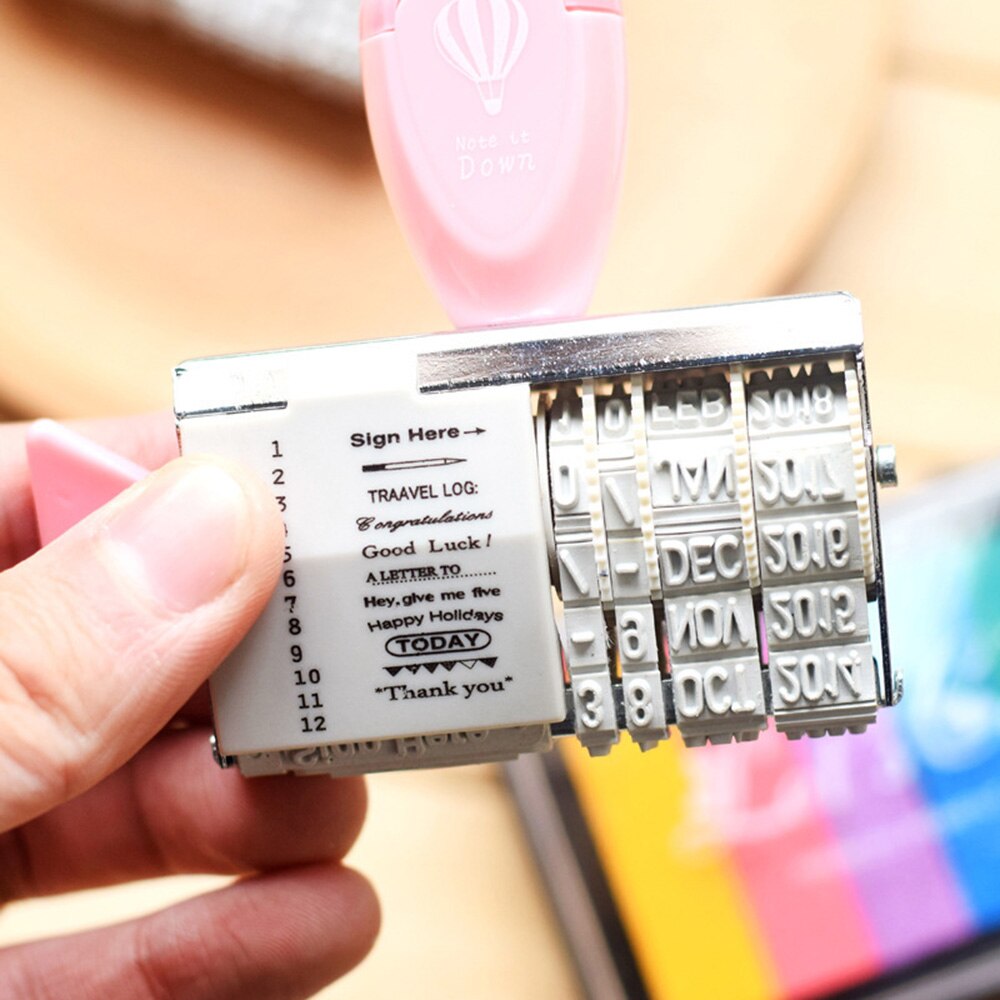 Sellos de goma con fecha creativos, sellos de felicitación en inglés, planificador de colección de recortes, agenda escolar, suministros, -2025: Rosa