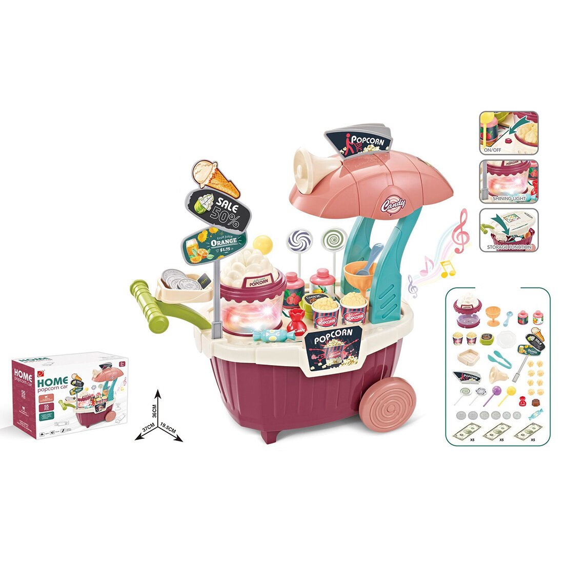 32pz bambini fingono di giocare simulazione caramella Popcorn carrello giocattoli con suono e luce giocattoli educativi per bambini regalo di compleanno
