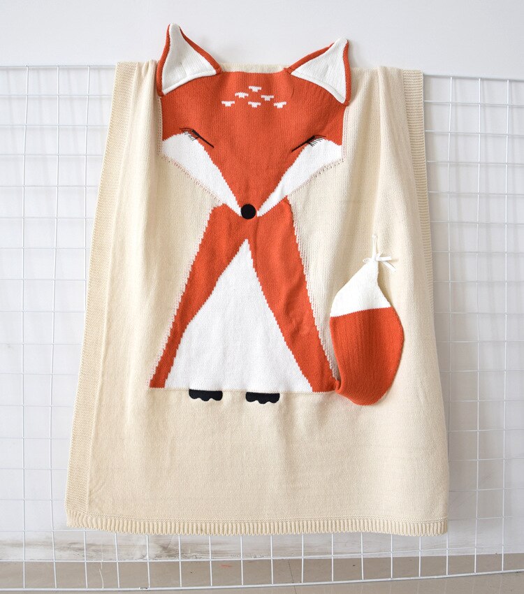 Brand Bebe Cute Fox Blanket Stereo Ear Towel Spring Autumn Kniting Soogan Sweater Quilt Beach Mat Baby Cotton Blanket: Cream-coloured