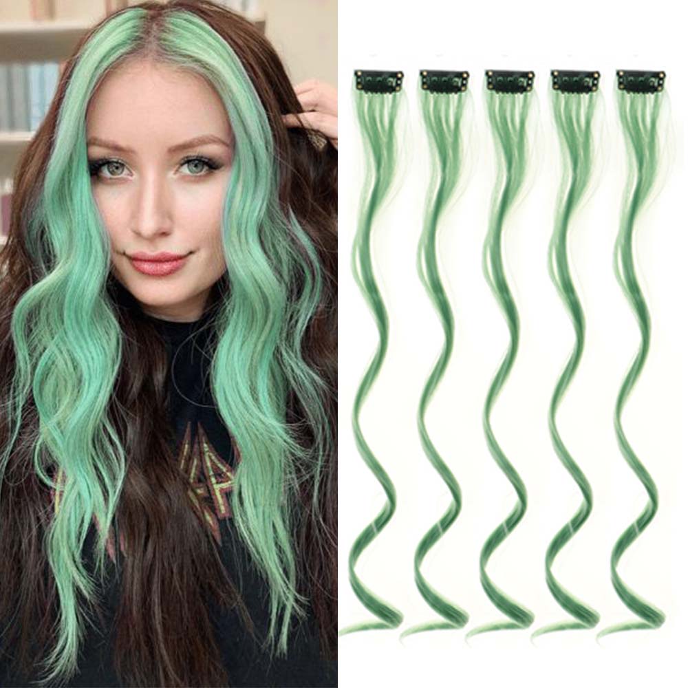 5 unids/set 18 pulgadas Clip de colores en extensiones de cabello largo rizado sintético resaltado postizos coloridos pelo de rayas para mujeres: #5