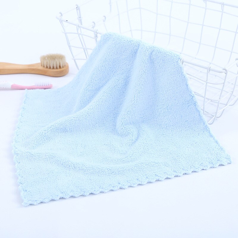 1PC Coral Fleece Square Scarf Thicken Soft And Absorbent Hand Towel Kitchen Car Wipe Towel Small Rag: Blue