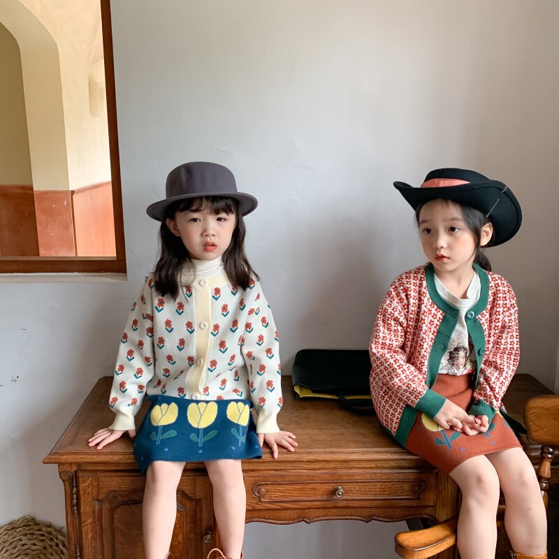 Moda Casual gonna bambino dolce carino motivo floreale cotone mezza lunghezza Faldas autunno ragazze maglieria dritta Faldas Cortas