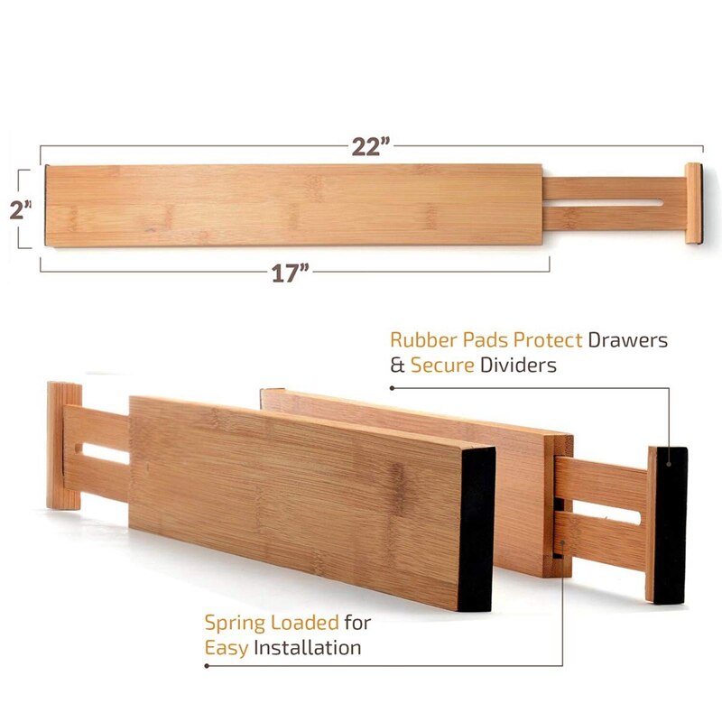 Adjustable Expandable Dividers Bamboo Drawer Divider Drawer Organizers Natural Bamboo Best for Kitchen, Dresser, Bedroom, Bathro