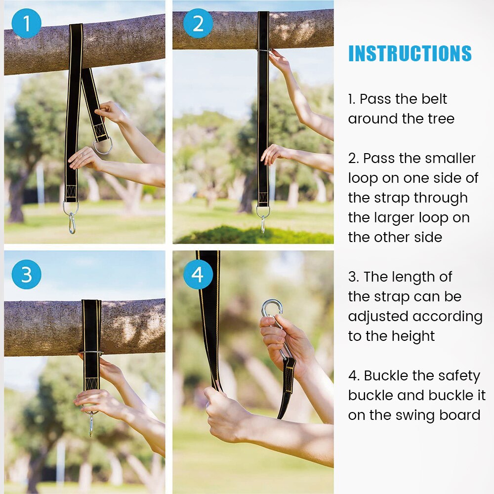 One Pair Tree Swing Hanging Kit Hammock Straps Camping 1000 KG Load Capacity Rope Carabiner OutDoor Hiking Hammock Hanging Belt