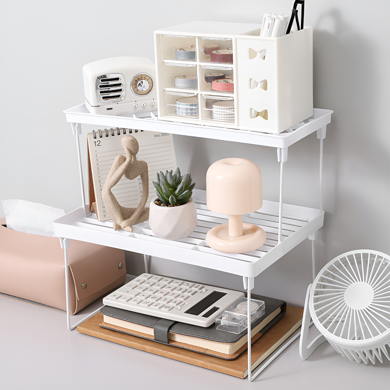 1pc Folding Kitchen Storage Shelf, Stackable Office Storage Rack, Decorative Space-saving Cosmetics Organizer, Home Accessories