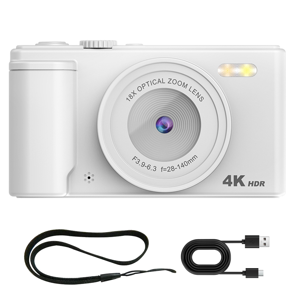 4K Digital Camera Photography Camera 18X Zoom 64MP Autofocu Vlog Video Recorder Compact Camera 2.8 Inch 180° Flip Screen CCD: black