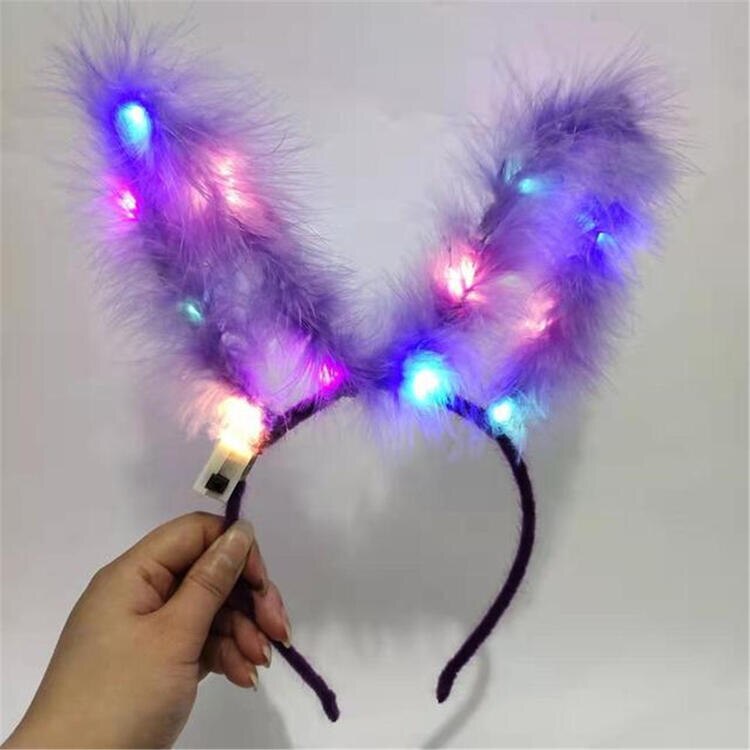 Lichtgevende led-haarband met oplichtende konijnenoren voor dames, voor bruiloften, verjaardagen, halloween-feesten en andere gelegenheden.: Paars
