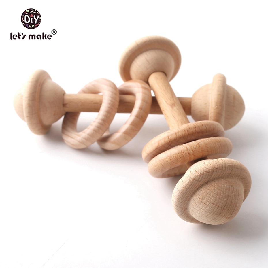 Let's make 5pcs BPA Free Natural Beech Wooden Teething Rings Baby Toys Tiny Rod Baby Shower Montessori Play Gym Rattles