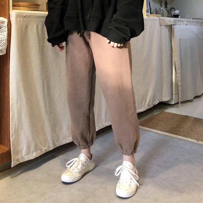 Harembroek Vrouwen Effen Alle-Wedstrijd Lente Ulzzang Mode Dikkere Trekkoord Chic Meisjes Capri Trendy Casual 4 kleur: brown / S