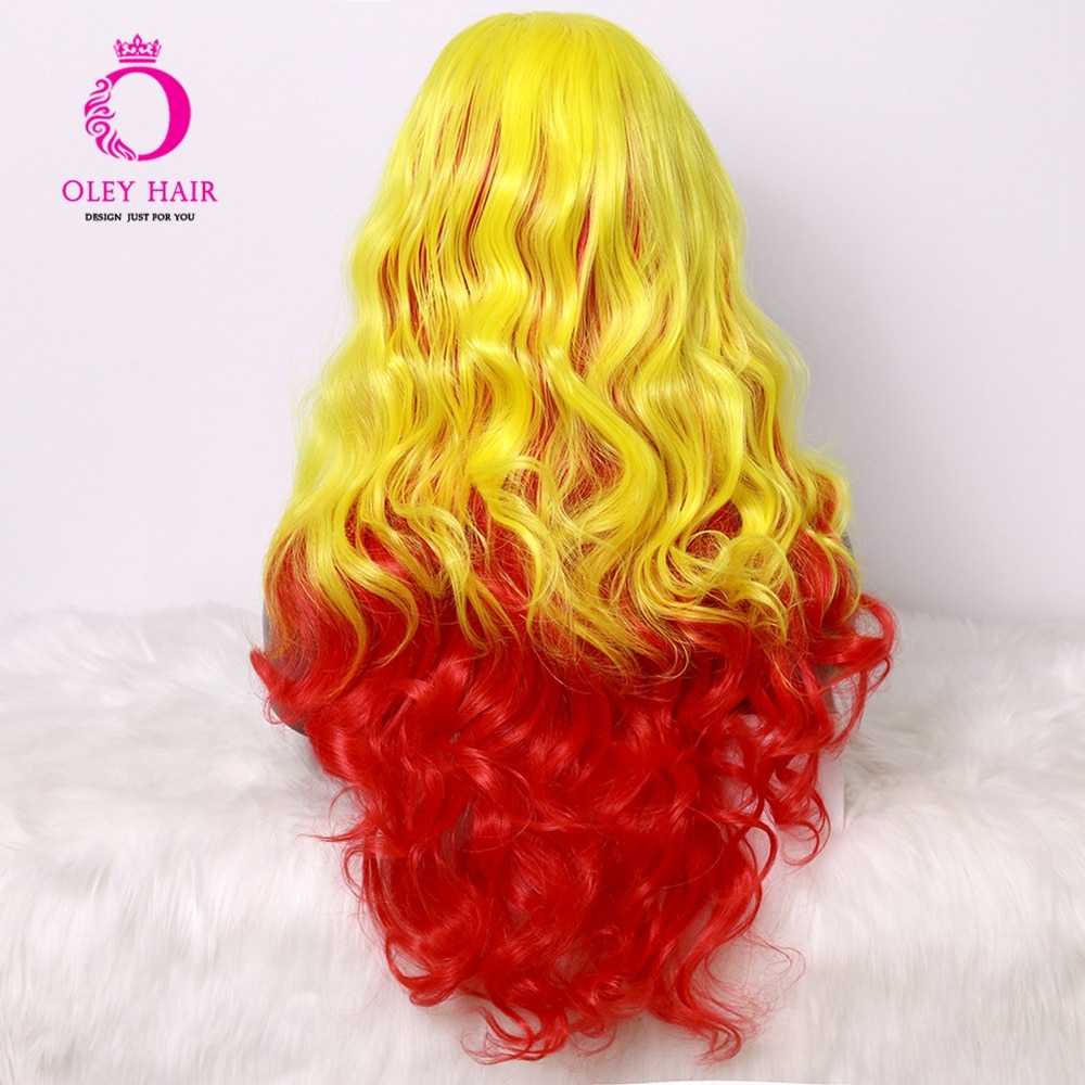 OLEY Orange Yellow Wig Heat Resistant Synthetic Lace Front Wig Freepart Loose Wave Drag Queen Cosplay Wigs For Black Women