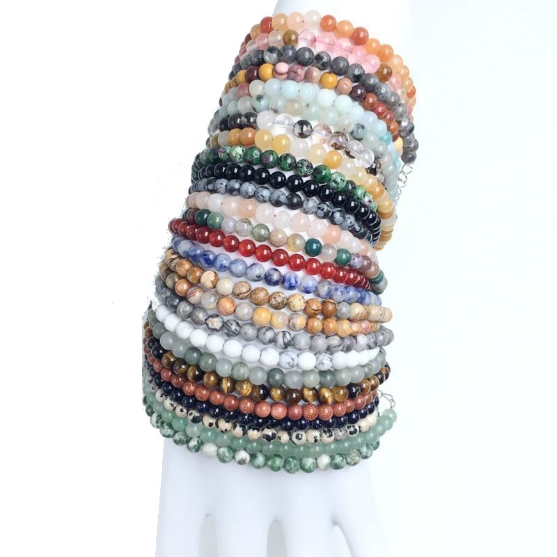 Pulsera de energía de cuentas de Chakra para mujeres y hombres, brazaletes de sodalita blanca turquesa, piedra de ágatas redondas naturales, joyería de Yoga hecha a mano, 4mm