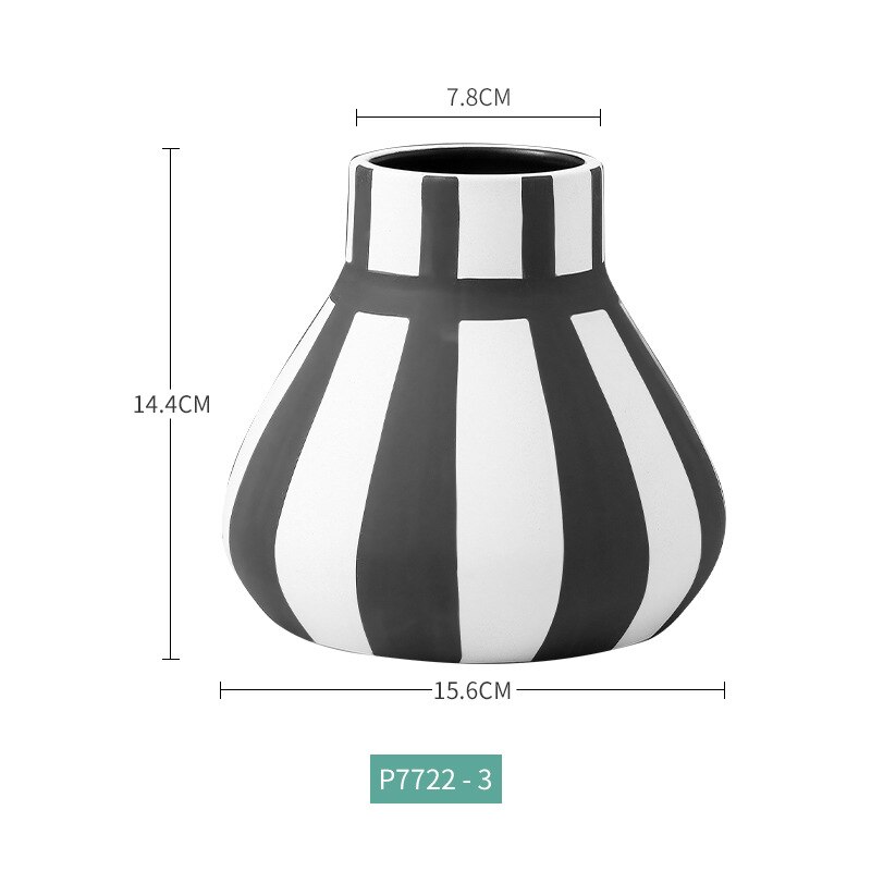 Vase minimalistiske sort / hvide geometriske stribede keramiske vaser: P7722-3