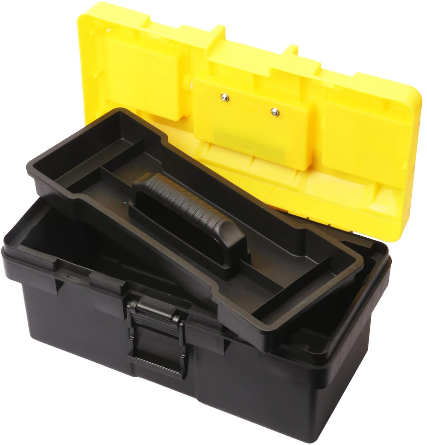 14-inch Plastic Tool Box with Tray and Dividers, Storage and Toolbox for Tool or Craft Storage,Locking Lid and Extra Storage