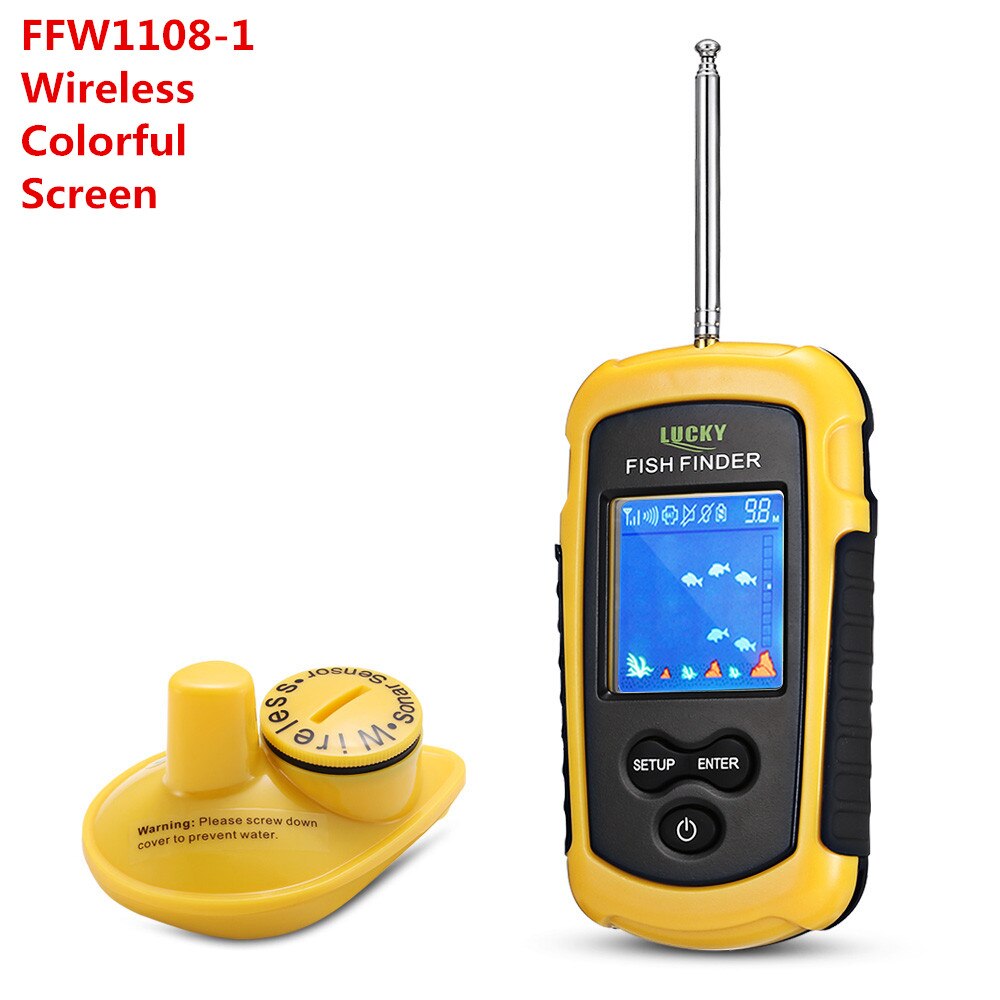 Lucky Portable Wireless Fish Finder Sonar Sensor Transducer Echo Sounder Alarm Detector 40m Depth Fishfinder Sea: FFW1108 1 Colorful