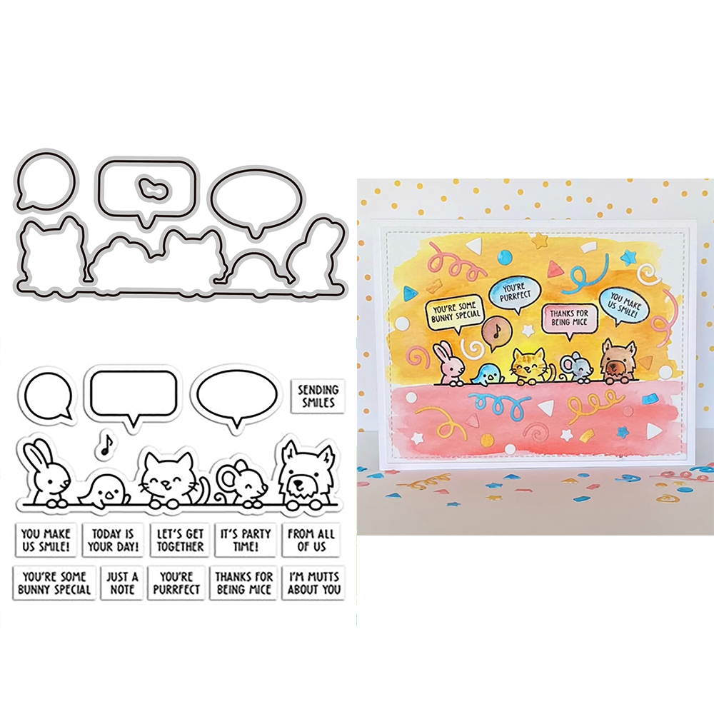 Critter Border Diglogue Cutting Dies Clear Stamps Happy Birthday Sentiments for DIY Scrapbooking Paper Cards Craft: S / VIOLET/紫罗兰