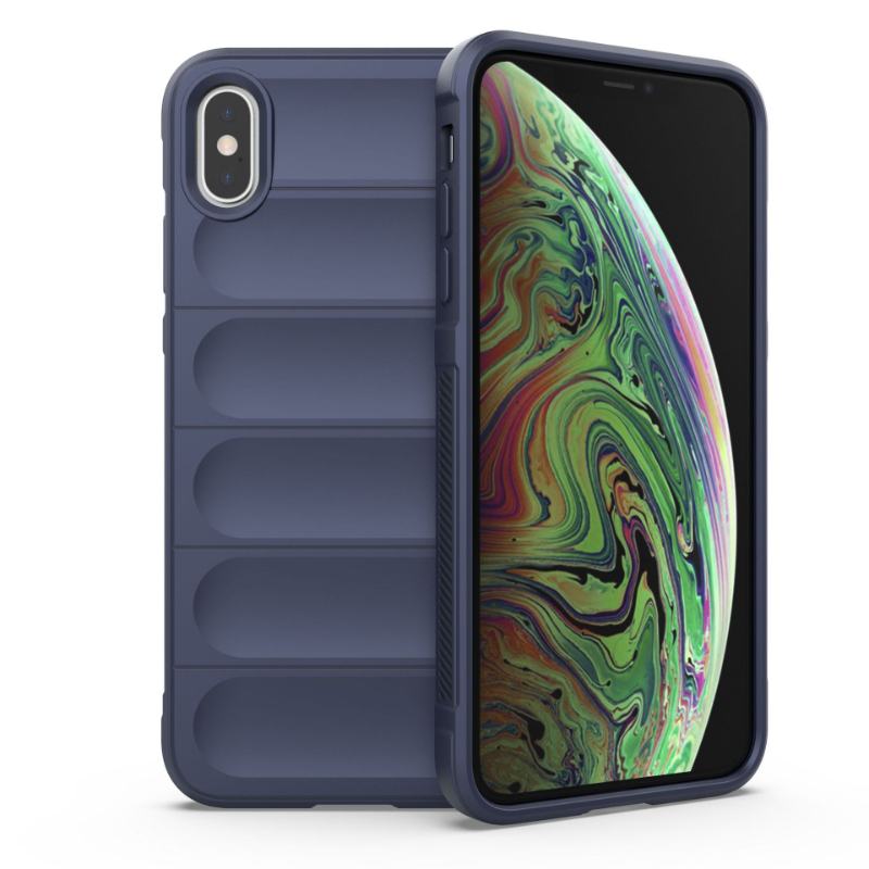Funda para iPhone X XR XS Max, Funda trasera a prueba de golpes, Fundas de teléfono con armadura, Funda anticaída de silicona líquida: aluminio / Azul marino