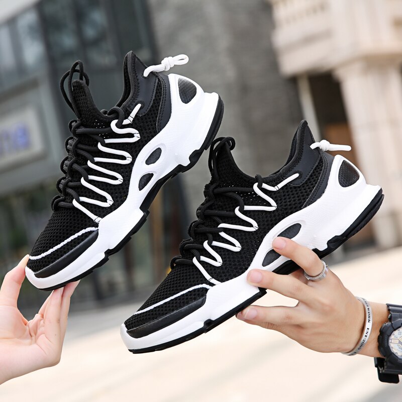 Komfortable sko herre efterår åndbare stilfulde gymnastiksneakers til unisex flade snøre mænd sko sort  f134-ls008