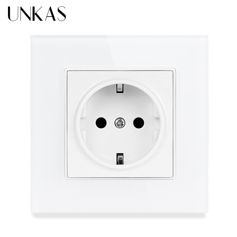UNKAS Russia Spain EU Standard 16A Wall Socket Dual USB Charge Port Tempered Crystal Glass Panel Black White Grey Outlet