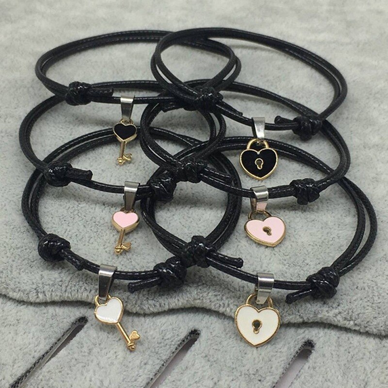 2 stuks/paar armband met legering sleutel liefde hart slot bedel armband handgemaakte sieraden touw armband voor geliefden paar