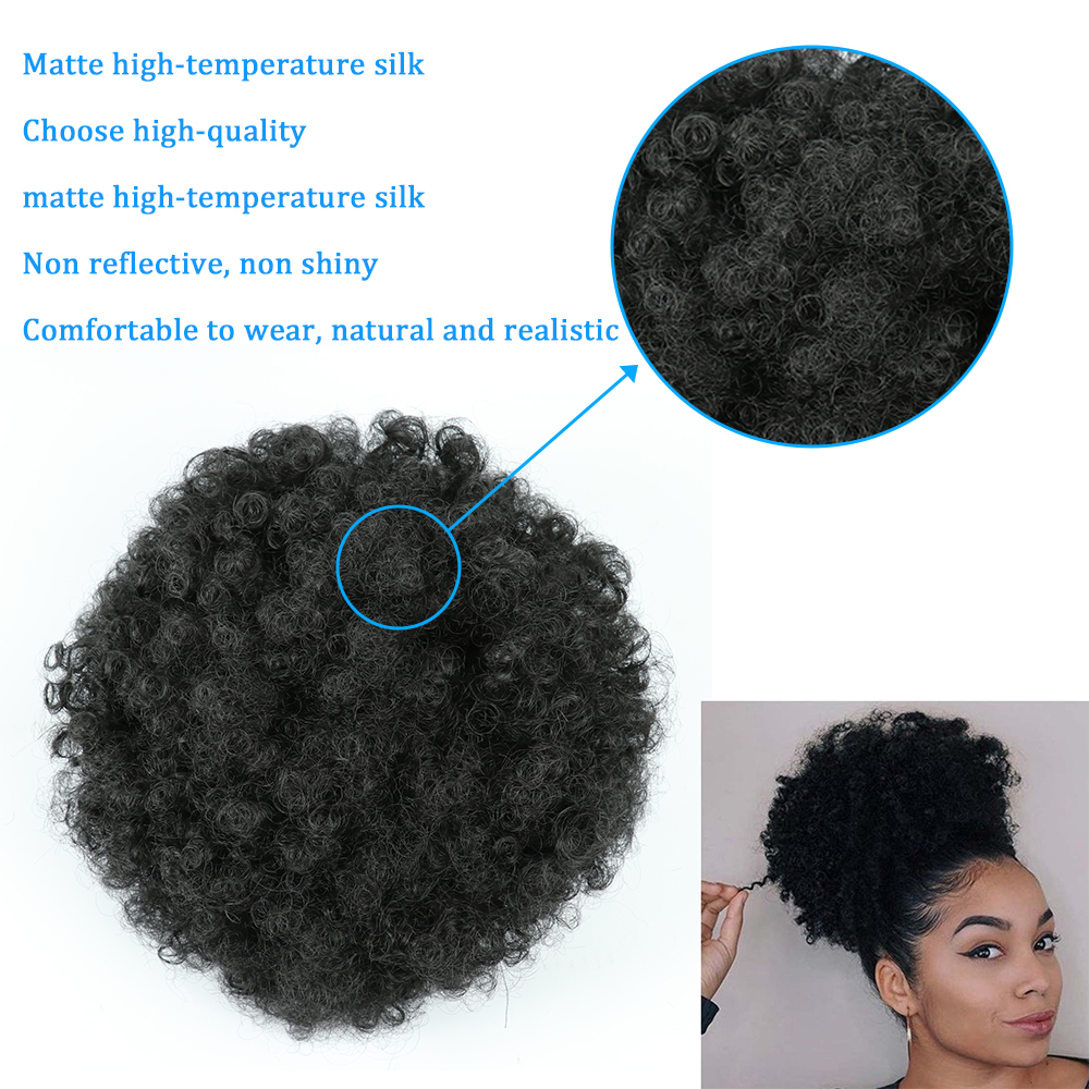 Coleta sintética Afro Puff con cordón, pelo corto Afro Kinkys, extensión de moño Afro rizado, postizos de gran tamaño, 10 pulgadas