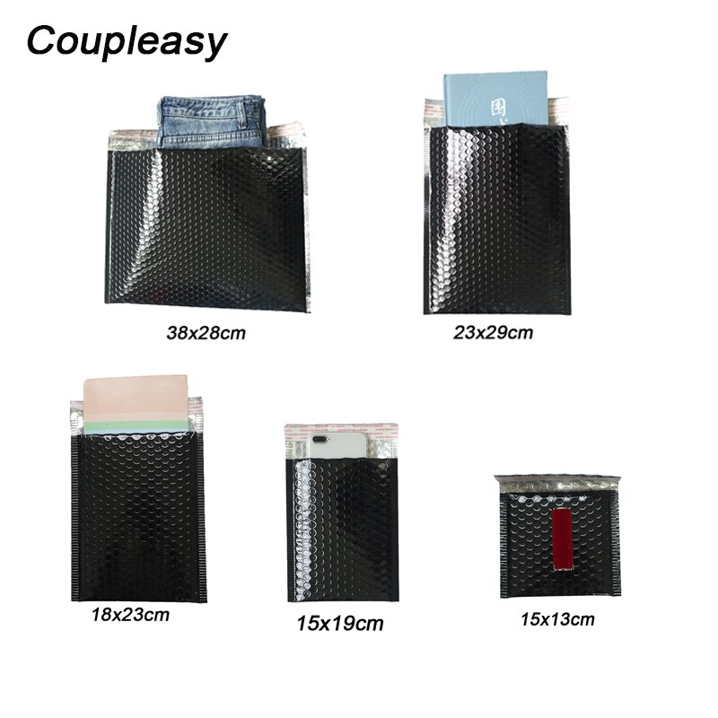 Sobres de burbujas de color negro brillante de 20 piezas, bolsas de aluminizadas gruesas, sobres impermeables con relleno de sellado automático