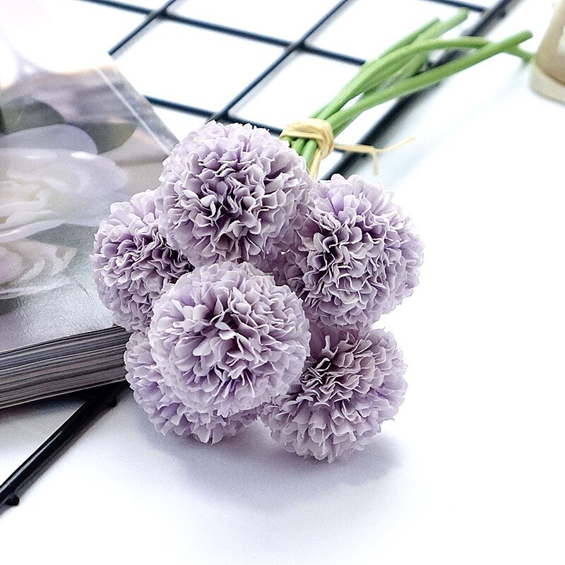 6 kpl/nippu mini krysanteemi kukka pallo silkki tekokukat häät koristeluun morsiamen kukat: Violetti