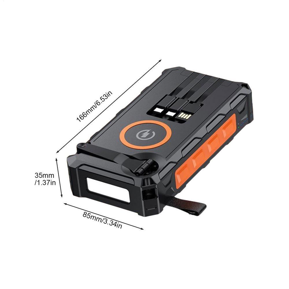 Zonnelader Power Bank Handbediende powerbank met LED-licht Opvouwbare draadloze powerbank Ingebouwde SOS-alarmfunctie en: Oranje