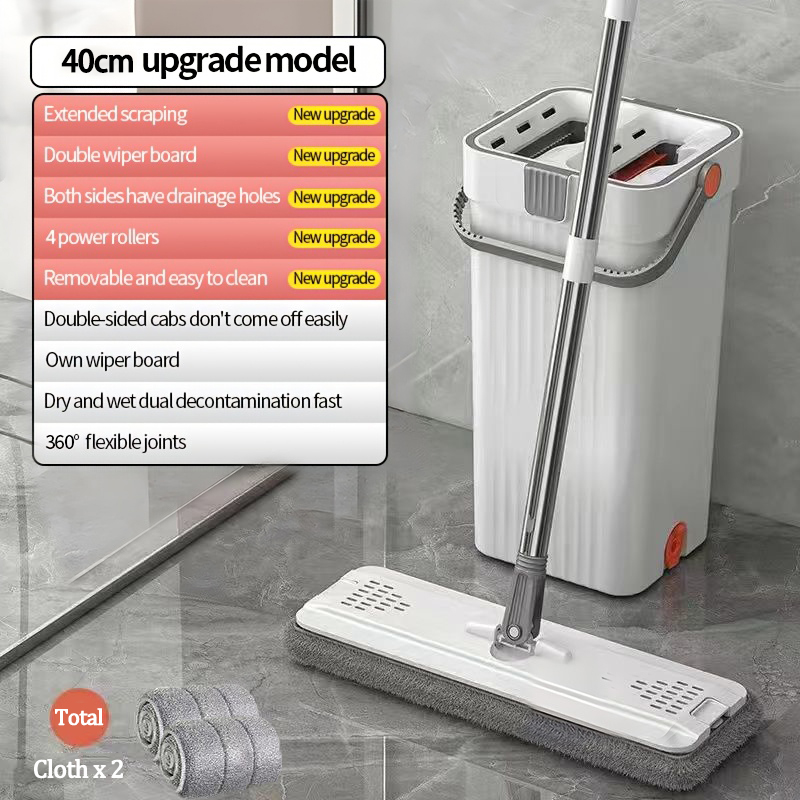 Håndvask flad moppe med spand sæt 40cm & 15.7in 360 grader moppe våd og tør brug til alle gulvtyper rengøringsmiddel til hjemmet mopper værktøj: Rød
