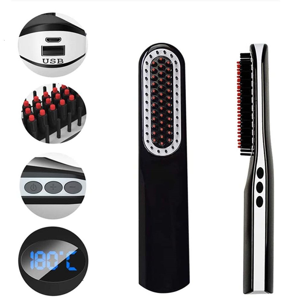 Wireless Mini Beard Straightener Brush Portable Electric Hair Straightening Combs For Men Beard Straightener Brush USB Charging