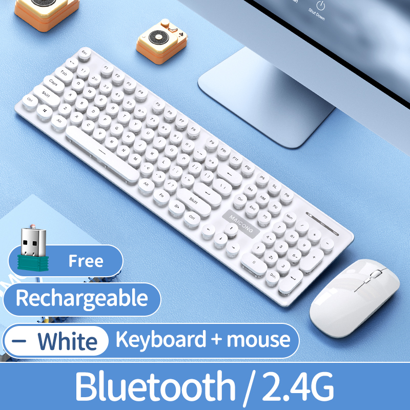 MC KM600 Wireless Keyboard and Mouse Combo Bluetooth Full Size 104 Keys Keyboard and Portable Wireless Mouse for Windows PC iPad: White