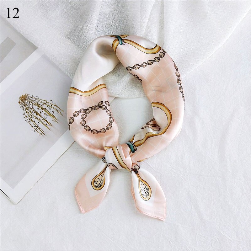 Foulard carré en soie imprimé pour femme, petit foulard de cou, bandeau pour cheveux, foulard, foulard, bandana, châle: 12