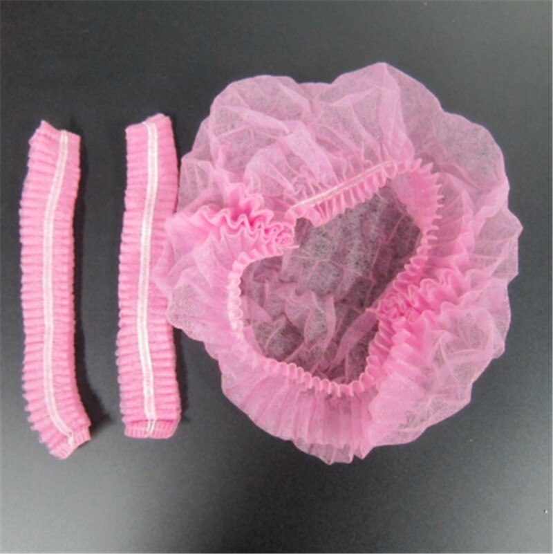 Gorro de ducha desechable no tejido para hombre y mujer, gorro de pelo plisado elástico para Spa, salón, baño, barbería y Hotel, 10 Uds.: Rosa