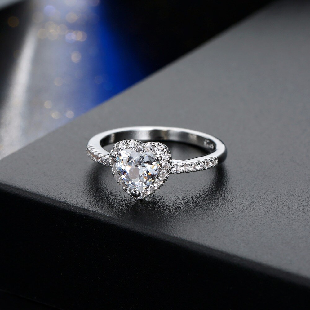 frauen Silber Überzogene Kristall Liebe Herz Geformt Ring für Hochzeit Engagement Braut Hochzeit Schmuck Finger Schmuck