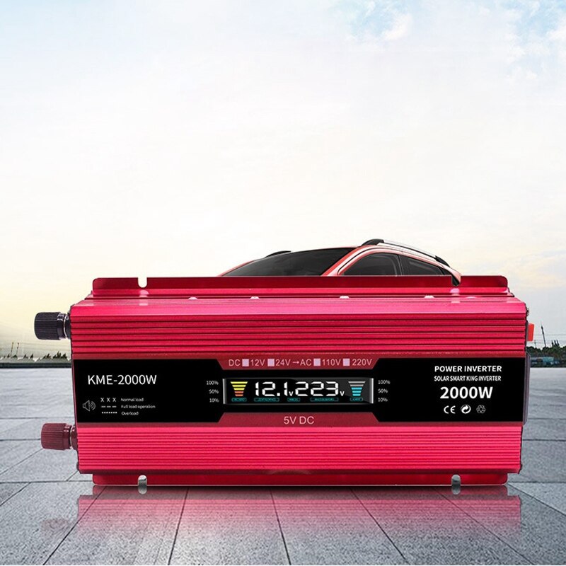 2000W Inverter with Display LCD Car Inverter Power 12V to 220V Red High Power Inverter