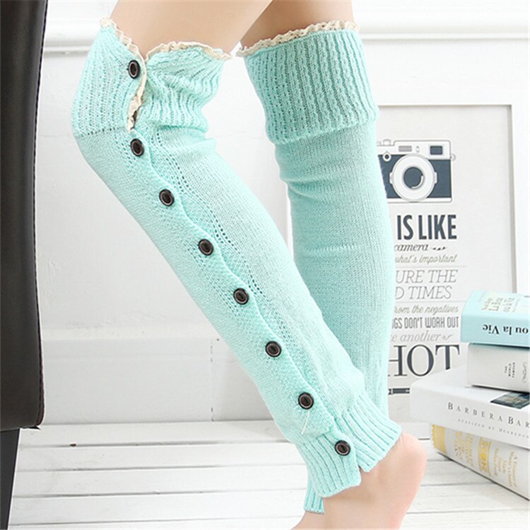 Leg Warmers Women Over The Knee Lace Single-breasted Warm Soft Kawaii Womens Knitting Trendy Comfortable Korean Style Warmer: blue