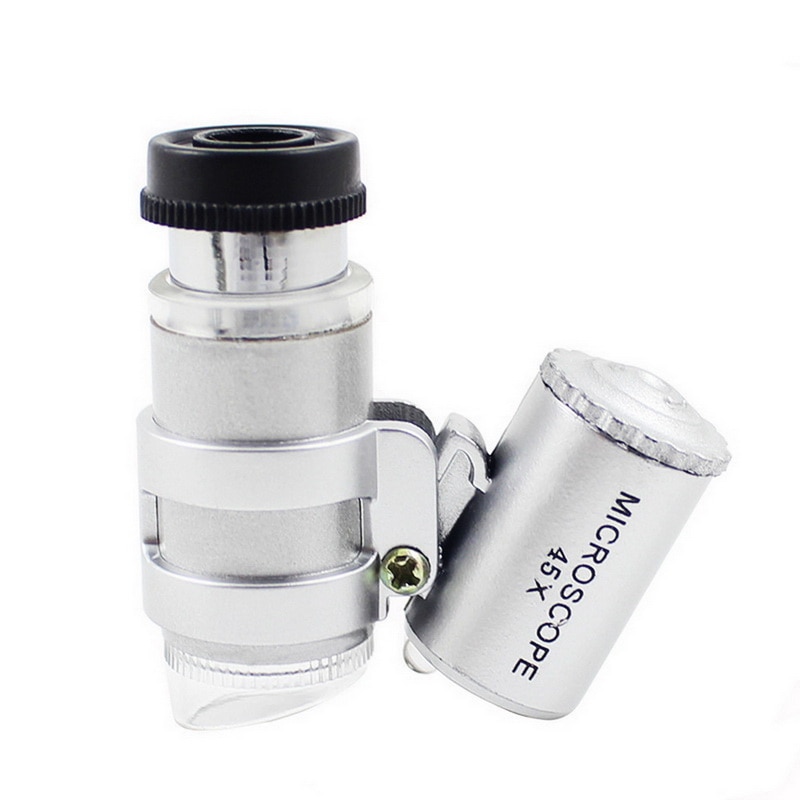 45X Mini Microscoop Juwelier Loep Lens Vergrootglas Glas 3 Led Met Uv Licht Draagbare