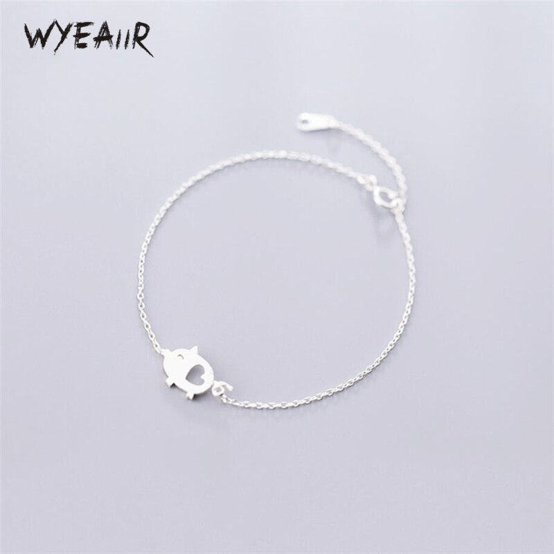 WYEAIIR Hand-drawing Cute Pig Hollowing Out Sweet Literary Simplicity 925 Sterling Silver Female Resizable Bracelets
